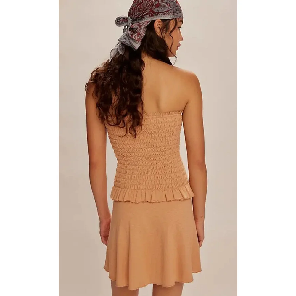 NEW FREE PEOPLE FREE-EST SUNTAN LORA TUBE TOP MINI SKIRT SET SZ S